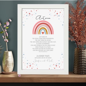 Taufgeschenk personalisiert für Mädchen - Patenbrief - Taufe Regenbogen Poster - Kinderzimmer Deko mit Namen - Geschenk zur Taufe