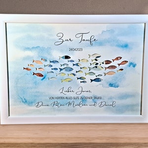 Baptism gift personalized name & date - money gift for baptism for girls and boys - picture frame with fish - keepsake gift