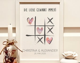 Personalisiertes Geldgeschenk zur Hochzeit | Hochzeitsgeschenk Geld im Reisespiel Tic Tac Toe | Hochzeitsgeldgeschenk