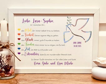 Money gift for baptism for girl - personalized baptism gift for godchild - money in picture - peace dove - souvenir gift