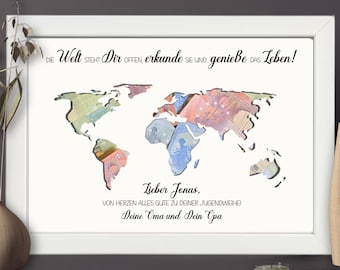 Personalized money gift for confirmation | Gift money packaging | Picture frame with world map for travel | Gift idea for life transition