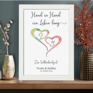 Geldgeschenk zur Silberhochzeit personalisiert - Silberhochzeitsgeschenk 25 Jahre - Hand in Hand ein Leben lang - Geschenk silberne Hochzeit