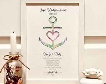 Personalisiertes Geldgeschenk Kommunion | Kommunionsgeschenk im Bilderrahmen | Andenken Geschenk zur Kommunion | Glaube Liebe Hoffnung