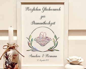 Personalisiertes Geldgeschenk Diamanthochzeit | Jubiläumsgeschenk 60 Jahre Ehe