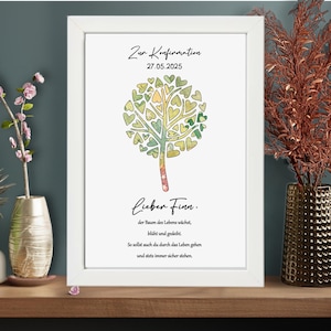 Personalisiertes Geldgeschenk Konfirmation - Konfirmationsgeschenk mit Namen & Datum - Bilderrahmen Andenken - Geschenk Lebensbaum - Deko