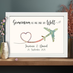 Hochzeitsgeschenk personalisiert | Geldgeschenk zur Hochzeit mit Namen | Geld im Bild zur Hochzeit | Flitterwochen Geschenk Reisebegeisterte