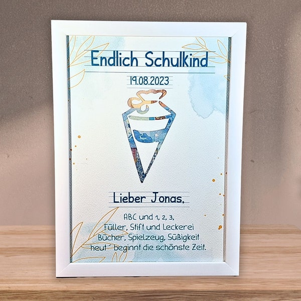 Personalized money gift for starting school for boys, gift finally school child picture frame, back to school souvenir gift, set
