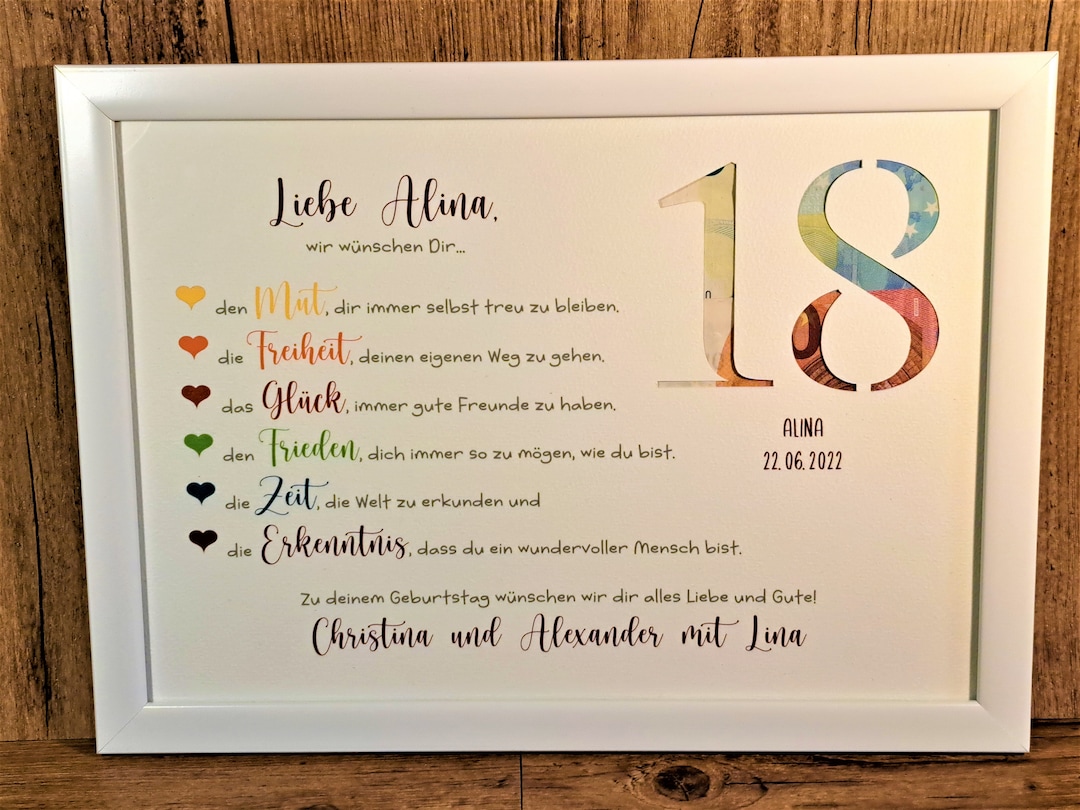 Geldgeschenk personalisiert zum 18. Geburtstag Mädchen & Jungen