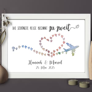 Geldgeschenk zur Hochzeit | Hochzeitsgeschenk personalisiert | Bilderrahmen mit Weltkarte für Brautpaare | Geschenk für Reiseliebhaber