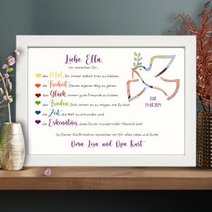 Personalisiertes Geldgeschenk zur Konfirmation - Konfirmationsgeschenk mit Namen und Datum - Bilderrahmen Andenken - Geschenk Friedenstaube