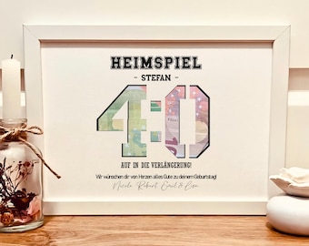 Personalized money gift for a man's 40th birthday - football-themed birthday present - milestone birthday gift money packaging
