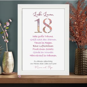 Personalisiertes Geldgeschenk 18. Geburtstag Mädchen Geburtstagsgeschenk für Frauen Geschenkidee Spruch Bilderrahmen Andenken Wanddeko
