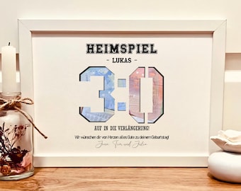 Personalized money gift for a man's 30th birthday - home game football birthday present - milestone birthday gift for athletes