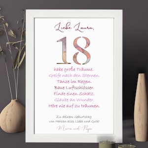 18. Geburtstag Mädchen Geschenk | Geldgeschenk personalisiert zum Geburtstag | Höre nie auf zu träumen | Geburtstagswünsche Volljährigkeit
