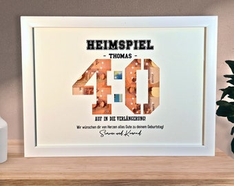 Geldgeschenk personalisiert zum 40. Geburtstag Mann - Heimspiel Fußball Geburtstagsgeschenk - runder Geburtstag Geschenk Geld Verpackung
