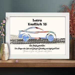 Personalisiertes Geldgeschenk zum 18. Geburtstag - Geburtstagsgeschenk endlich volljährig - Geschenkidee zum Geburtstag mit Auto - Andenken