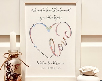 Personalized wedding gift with the names of the bride and groom and wedding date | Wedding gift with heart | Gift packaging for money