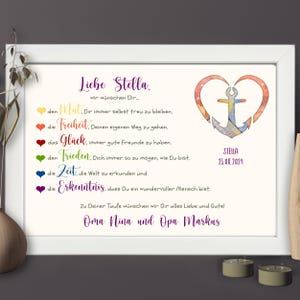 Geldgeschenk zur Taufe für Mädchen und Jungen - Taufgeschenk personalisiert Namen & Datum - Bilderrahmen Herzenswünsche - Andenken Geschenk