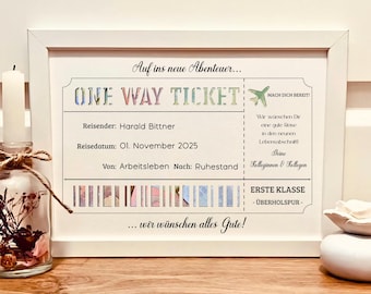 Personalized cash gift for retirement | Pension gift | Farewell gift one-way ticket | Retirement travel ticket | Airline ticket
