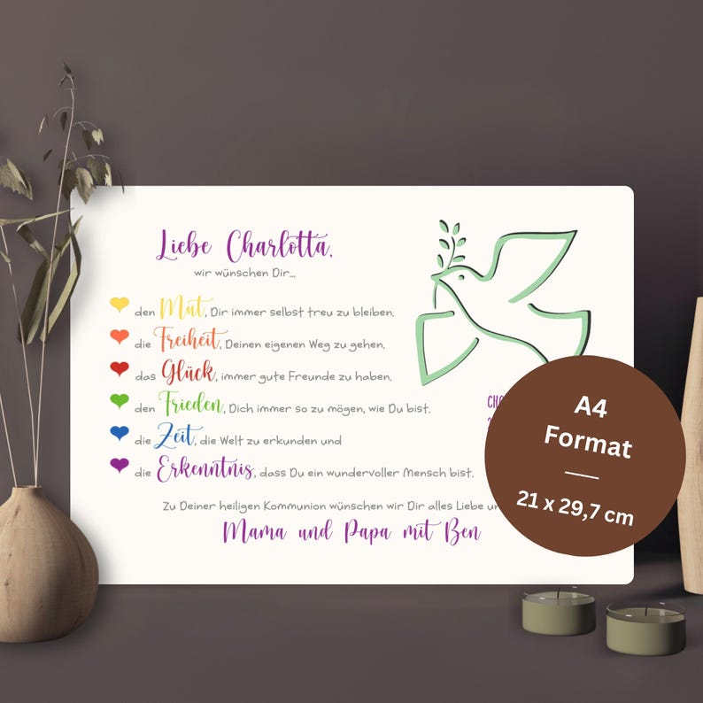 Personalized money gift for First Communion | Gift for Holy Communion | Gift idea with name | Communion gift for godchild ohne Rahmen