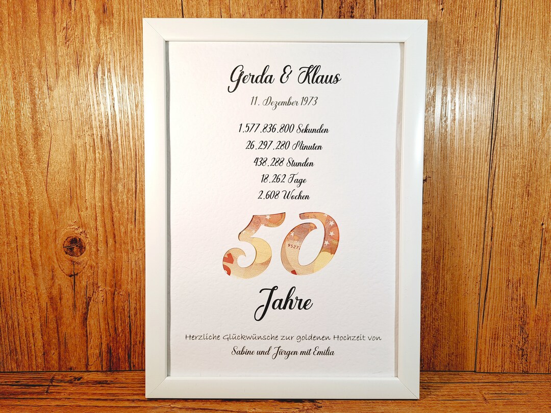 Personalisiertes Geldgeschenk zur goldenen Hochzeit Etsy.de