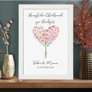 Geldgeschenk zur Hochzeit personalisiert - Hochzeitsgeschenk im Bilderrahmen mit Hochzeitsdatum - Liebesbaum Geschenkverpackung - Geschenk