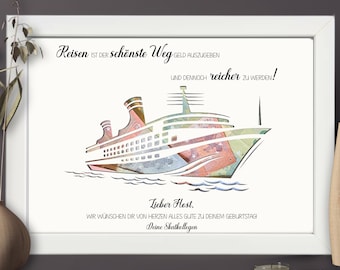 Geburtstagsgeschenk für Reiseliebhaber | Geldgeschenk zum Geburtstag personalisiert | Geldgeschenkverpackung Reise Kreuzfahrt