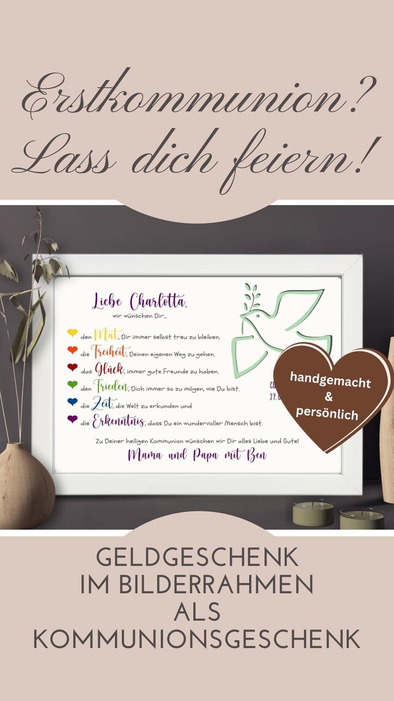 Personalized money gift for First Communion | Gift for Holy Communion | Gift idea with name | Communion gift for godchild image 9