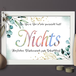 Geldgeschenk Nichts Geburtstag | Geburtstagsgeschenk NIX Bilderrahmen | Geschenkidee Nix gewünscht | witziges Geschenk | lustige Verpackung
