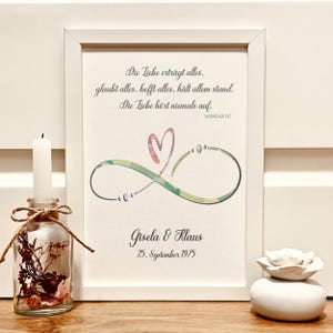 Personalisiertes Geldgeschenk zur Hochzeit | Hochzeitsgeschenk mit Spruch 1.Korinther 13.7 "Die Liebe hört niemals auf"