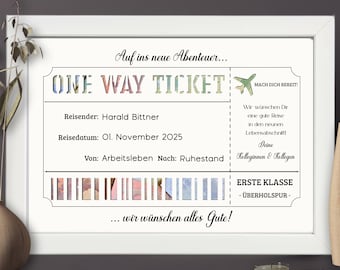Cash gift for retirement | personalized pension gift | farewell gift travel ticket | one-way ticket to retirement