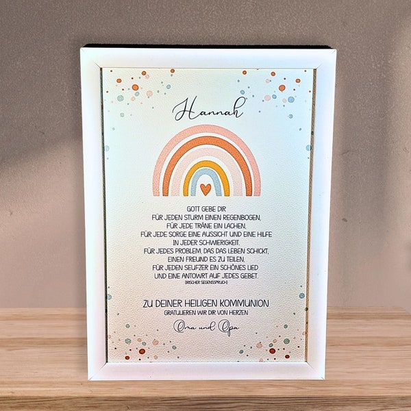 Communion gift for girls personalized - communion poster rainbow - picture frame with name - communion gift godparent letter souvenir
