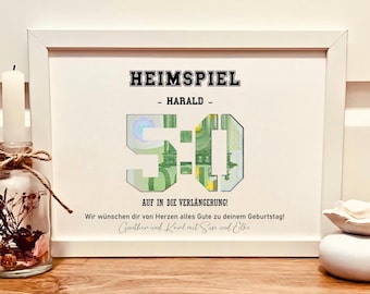 Personalisiertes Geldgeschenk 50. Geburtstag Mann | Fußball Geburtstagsgeschenk Heimspiel | runder Geburtstag Geschenk Sportler