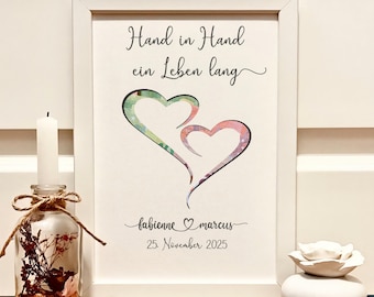 Personalized money gift for a wedding | Wedding gift "Hand in hand for a lifetime" with hearts