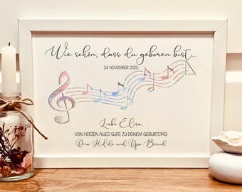 Personalized birthday money gift for musicians | Picture frame with musical note motif | Gift wrapping | Money inside the picture | Treble clef