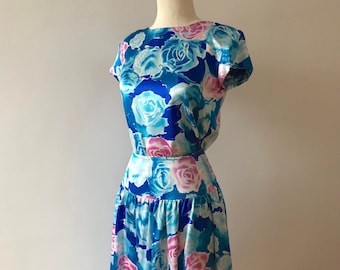 Silk two piece floral skirt and top dress set
