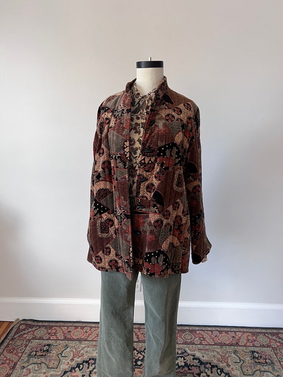 Cotton velvet mandarin style patchwork jacket