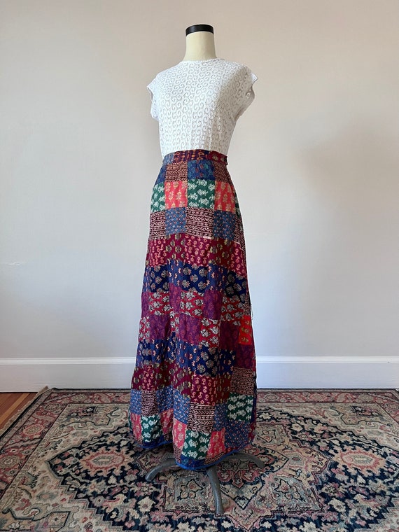 Patchwork Indian cotton block print maxi skirt