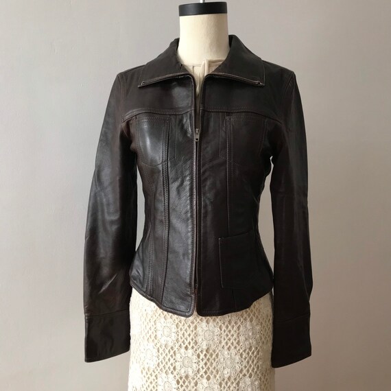 Chocolate leather bomber jacket