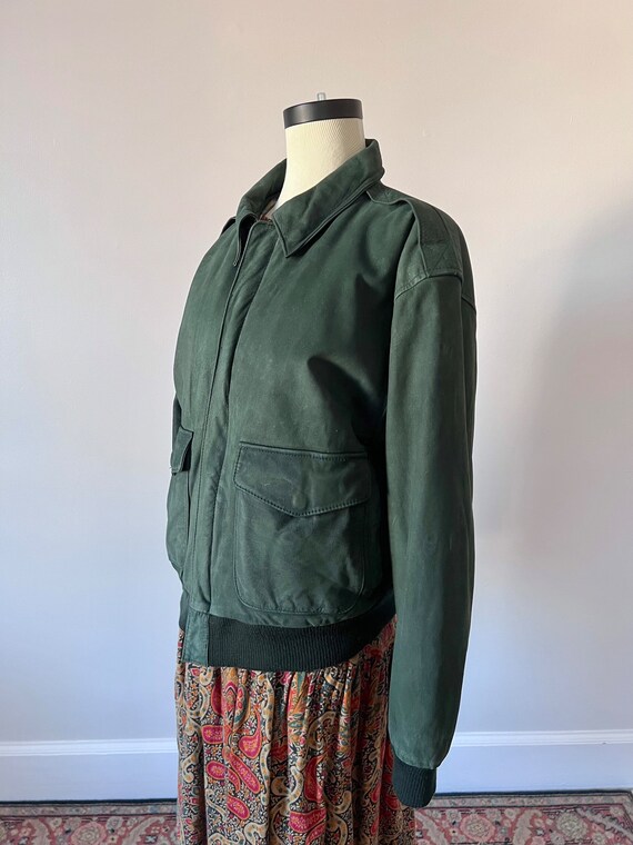 Forest green leather bomber jacket - Gem