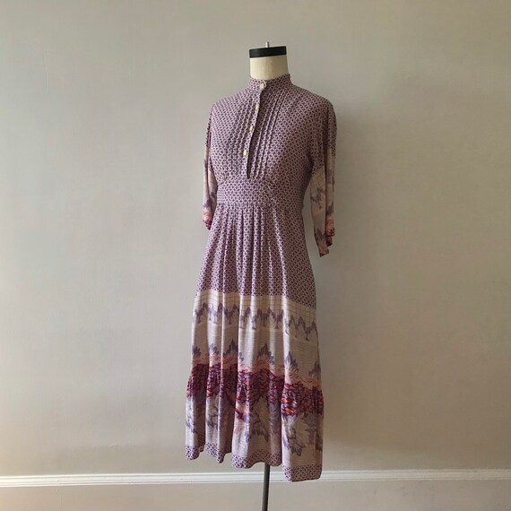 Ragtime deco print rayon empire waist midi dress