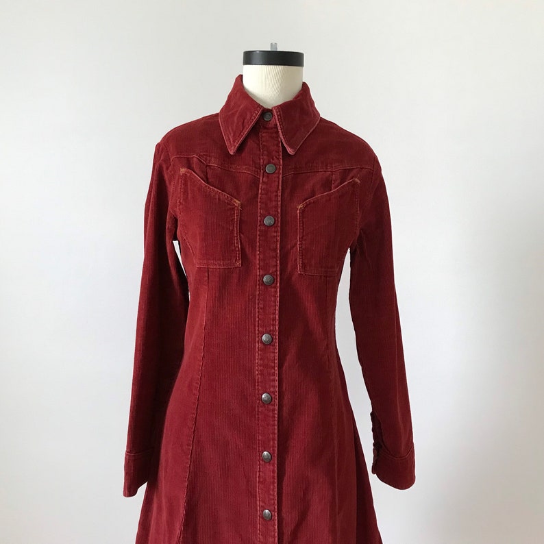 rust corduroy denim shirt dress