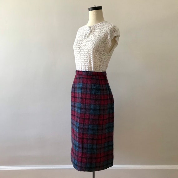 Plaid wool mohair midi skirt - image 2