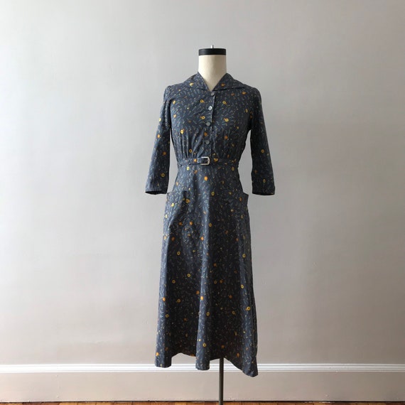 40s floral cotton shirtwaist midi dress