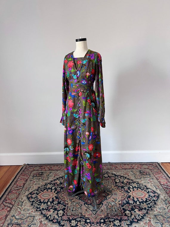 Bird and botanical print cotton maxi dress - image 4