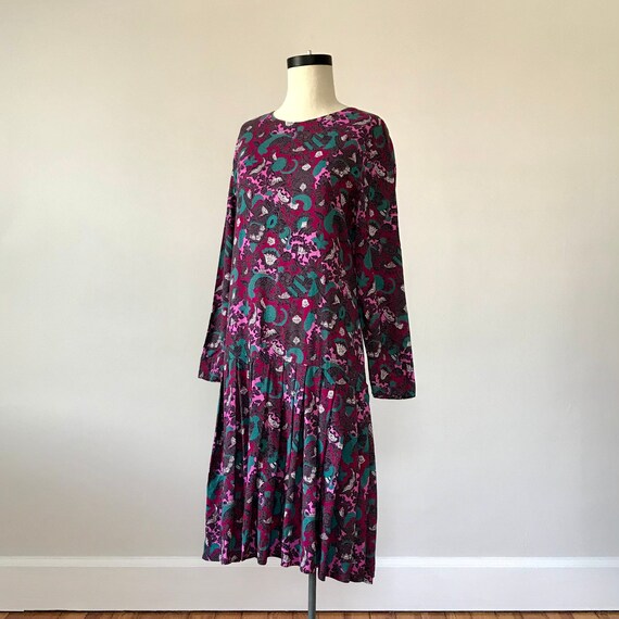 60s chinoiserie print drop waist midi dress - image 2