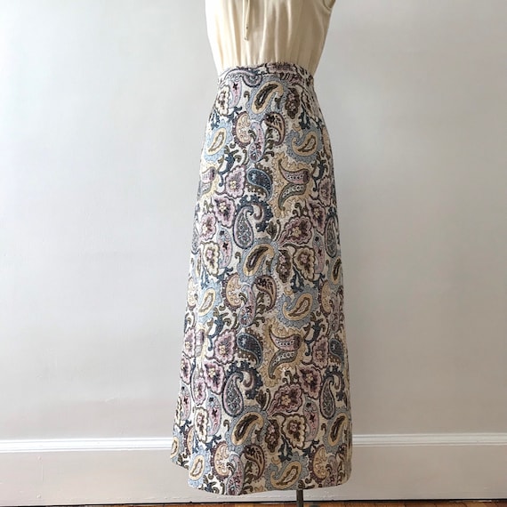 Woven cotton pastel paisley tapestry maxi skirt