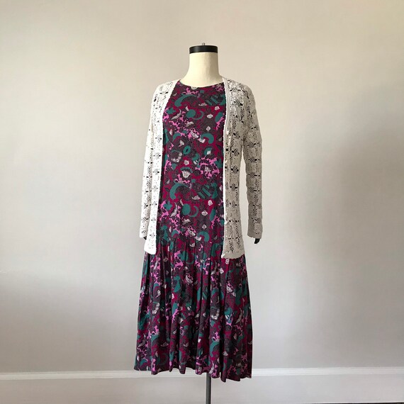 60s chinoiserie print drop waist midi dress - image 4