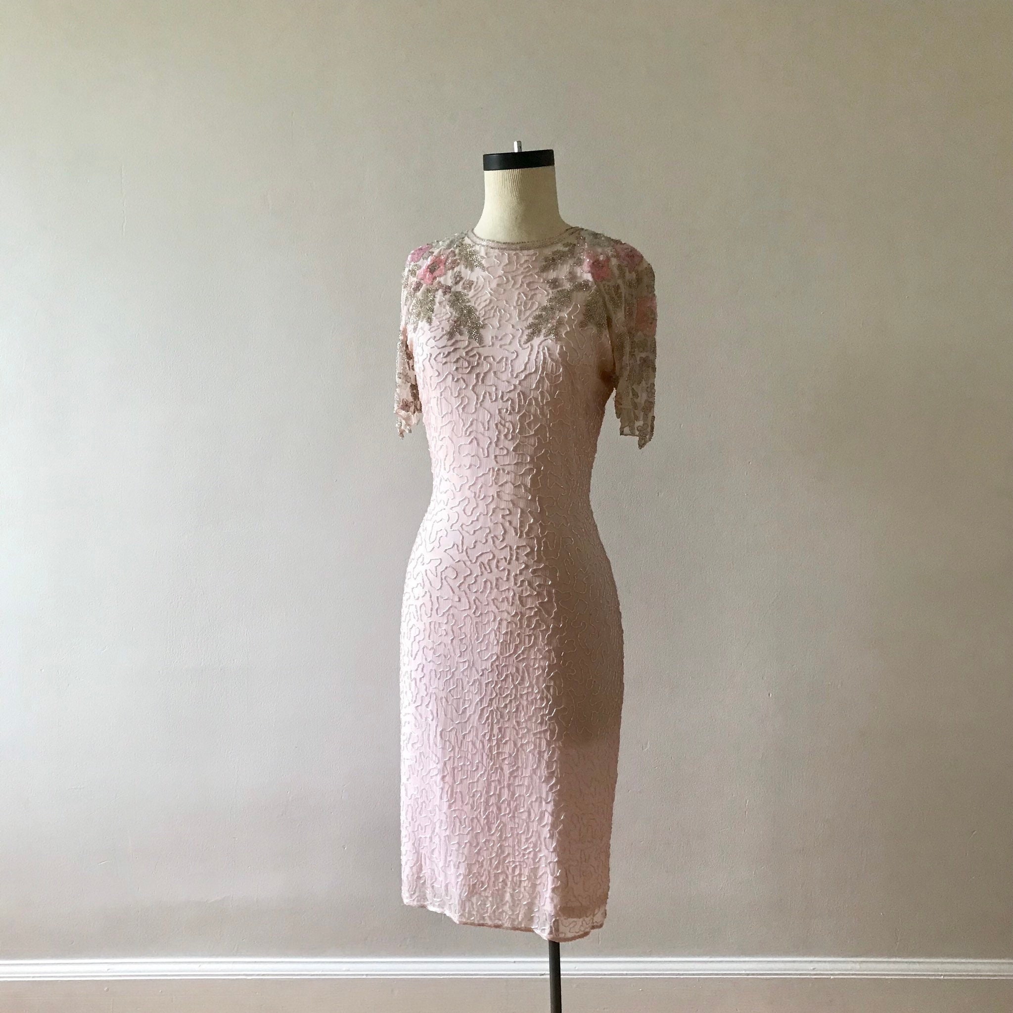 Ballet Pink Silk Beaded and Sequin Midi Dress - Etsy