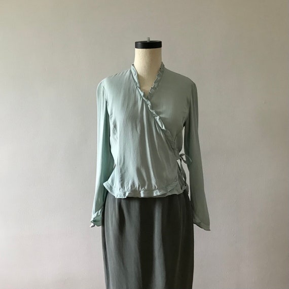 Mint green silk wrap blouse - image 2